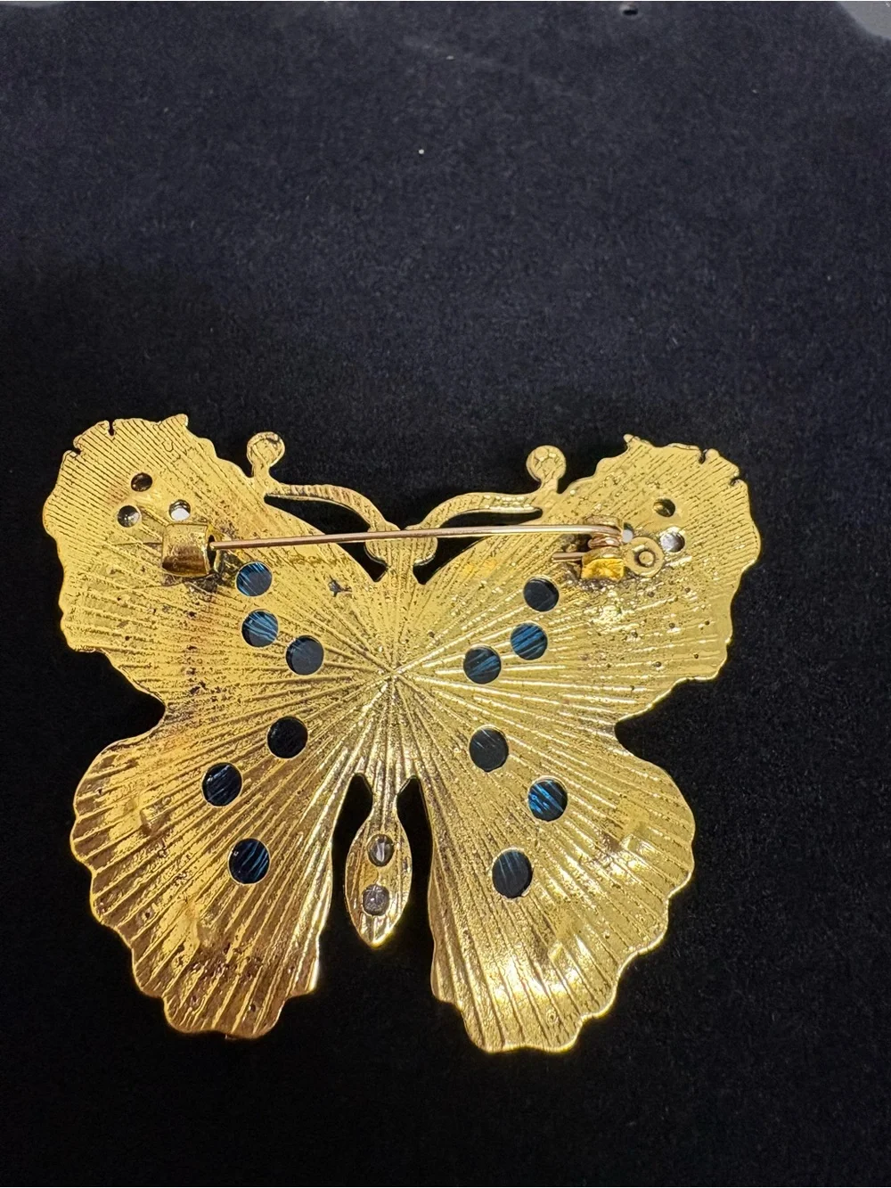 Large Blue, green, and goldtone butterfly brooch.